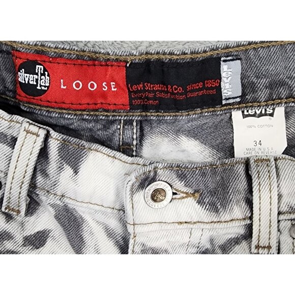 Levis Silver Tab Shorts Mens Size 34 Gray Denim Tie Dye Baggy 90s Vintage USA - Picture 3 of 11